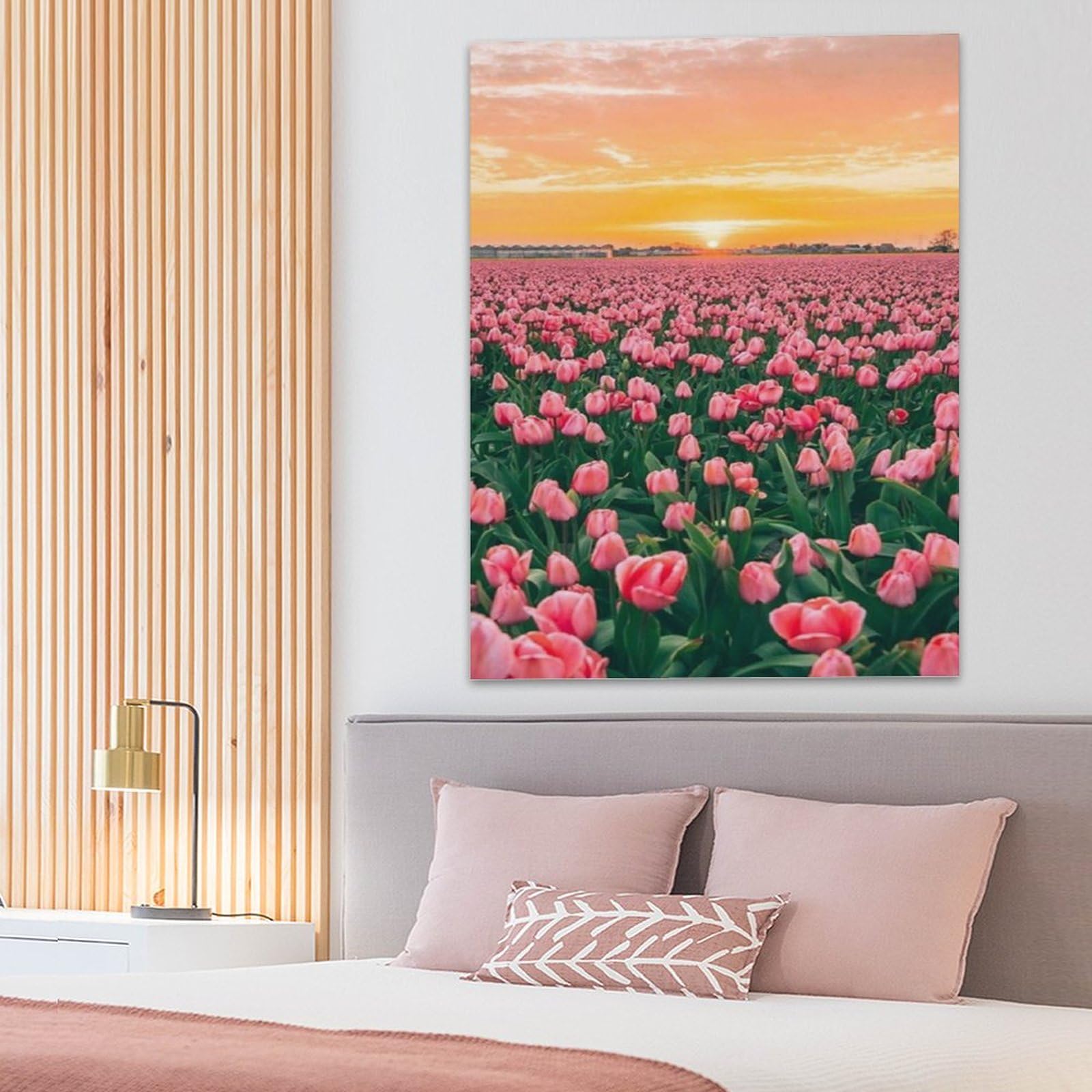 Amazon.co.jp: 絵画 夕暮れ時のピンクのチューリップ畑インテリア 絵画